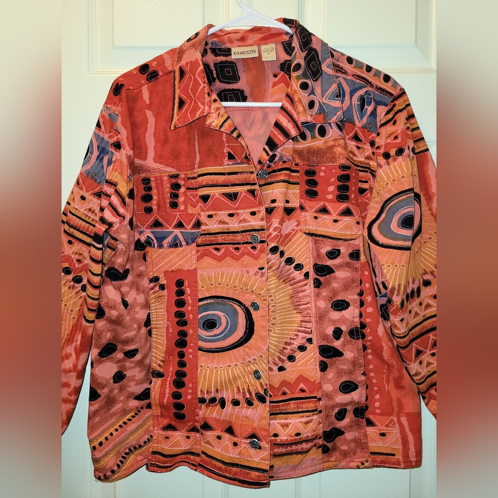 Chicos Vibrant Red Orange Jacket Sz 1